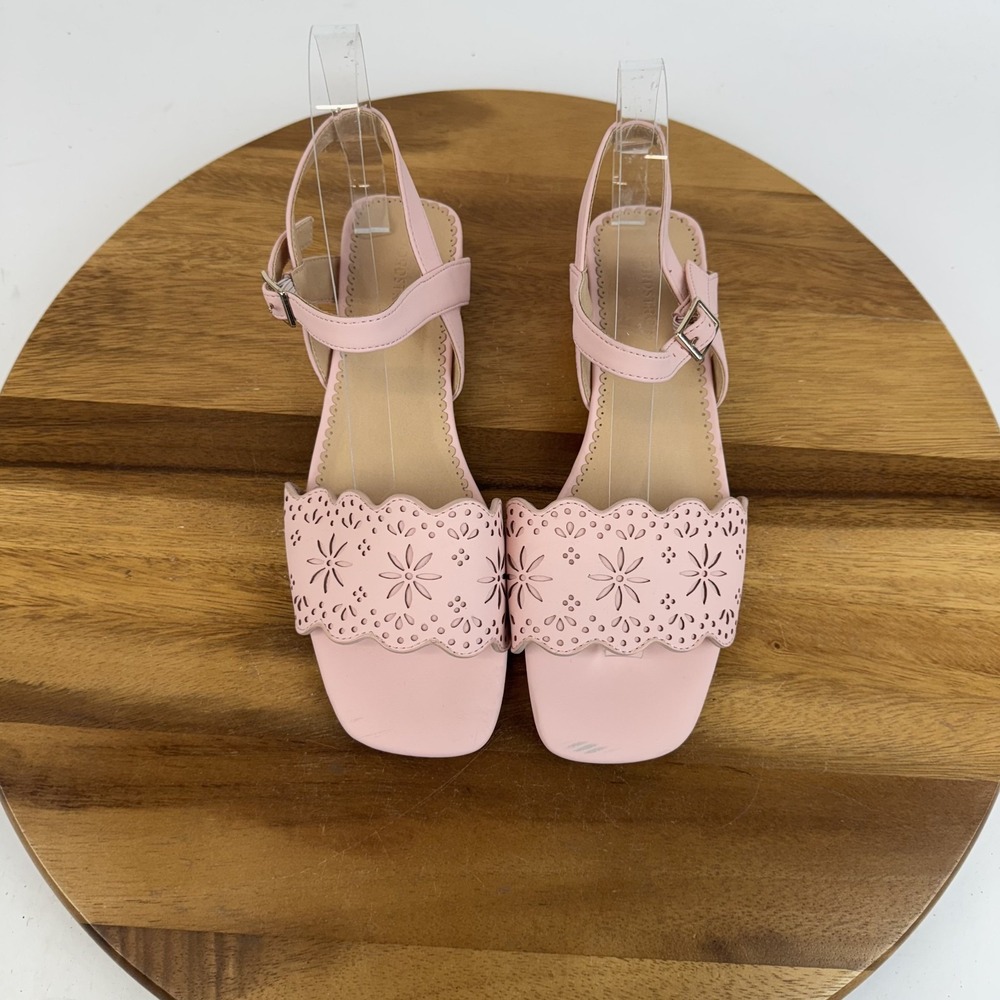 New NWOB Big‎ Kids Nordstrom Leah Faux Leather Pink Heeled Sandals Size 5 Y